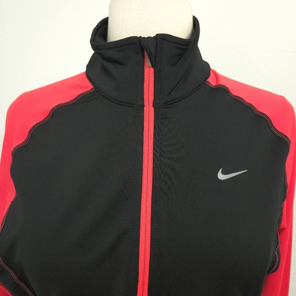Nike Running Red & Black Dri Fit Mock Neck 1/4 Zip Long Sleeve Top- Women's - Picture 4 of 8